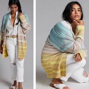 Anthropologie Pilcro Sweater XS Space Dye Ombre Open Cardigan Rainbow Stripe